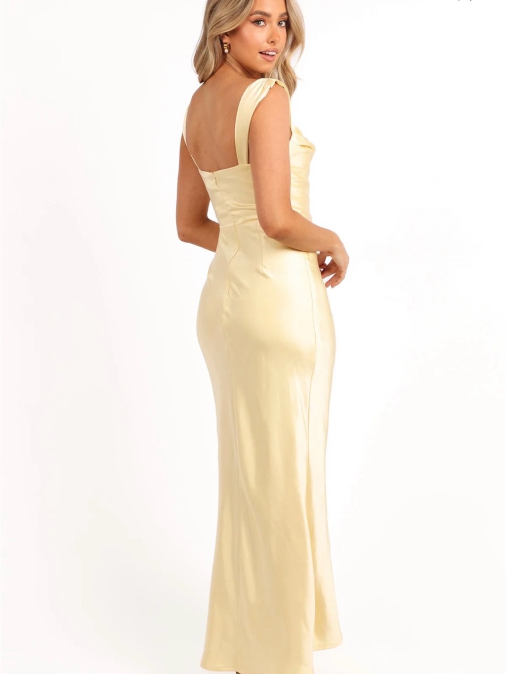 Petal & Pup Light Pale Yellow Satin Maxi Dress